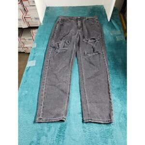 American Eagle Jeans Size 8 Womens Black Pants Distressed Mid Rise Mom Straight
